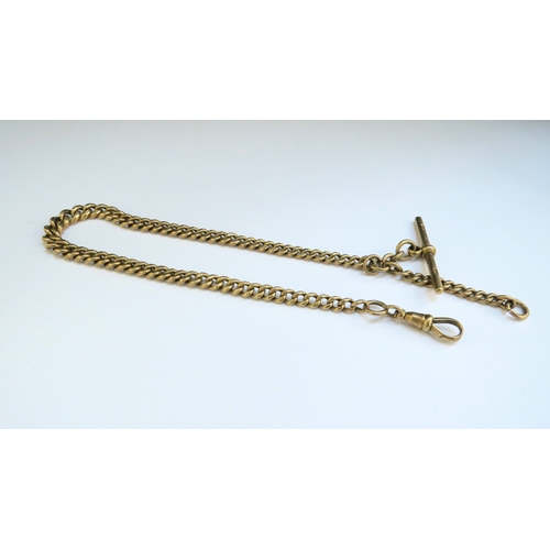 9342 - A 9ct gold watch chain with T-bar, 35cm long, 35.8g