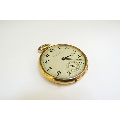 9272 - An 18ct gold fob watch retailed by Windsor and Bishop, no glass, 49.2g total