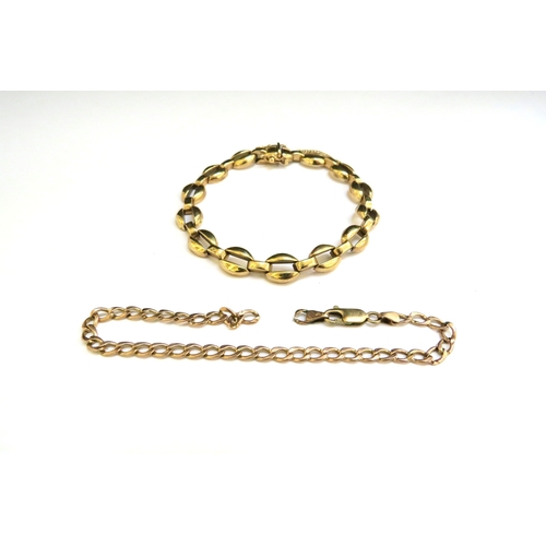 9278 - A 9ct gold bracelet, 19cm long, 11.5g and a 9ct gold bracelet, broken 2.3g (2)