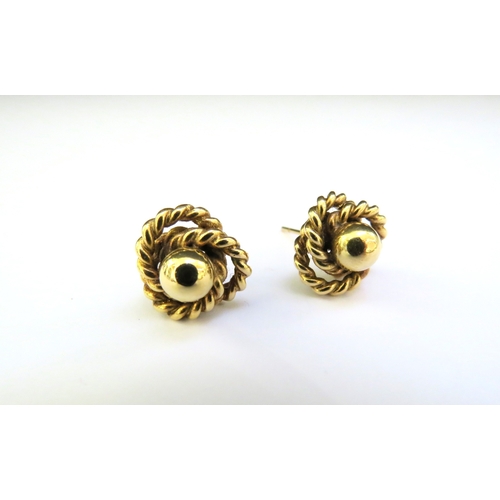 9230 - A pair of 9ct gold earrings, twist and ball design, 6.4g