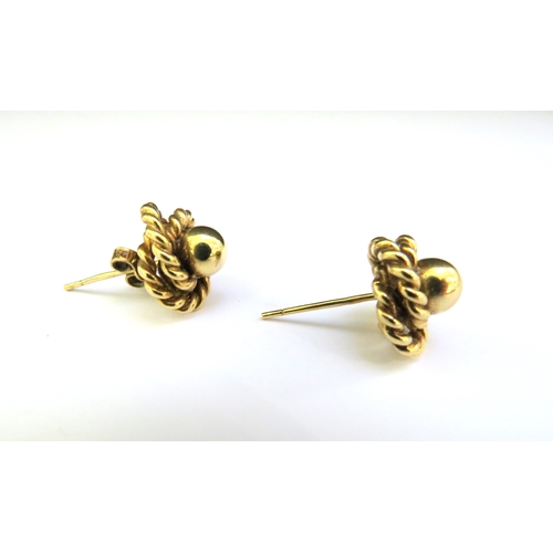 9230 - A pair of 9ct gold earrings, twist and ball design, 6.4g