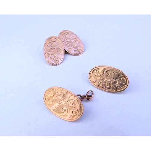 9289 - A pair of 9ct rose gold engraved cufflinks, a/f, 4.6g