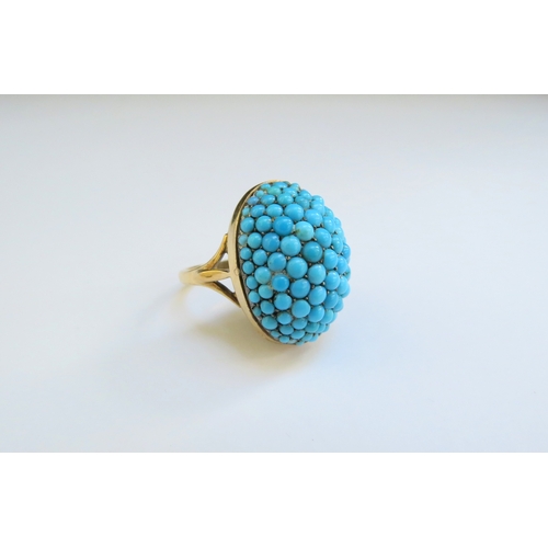 9347 - A domed turquoise cluster ring, 2.5cm x 2cm. Size Q, 12.1g  (C)