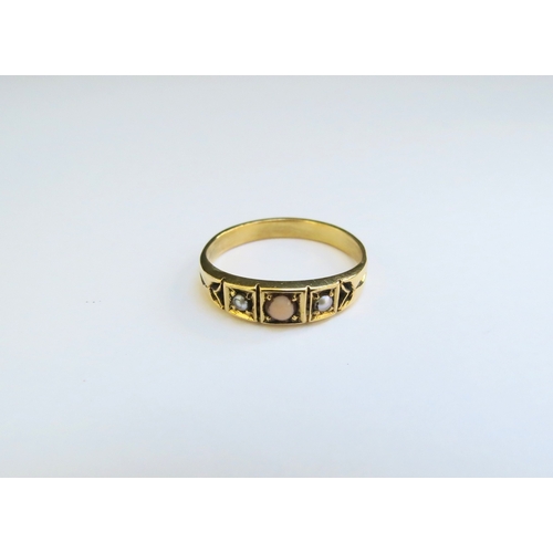 9350 - An 18ct gold coral and seed pearl ring, Birmingham 1897. Size M, 2.7g