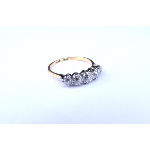 9152 - A five stone diamond ring, 1ct total approx, stamped 18ct/plat. Size L/M, 2.1g