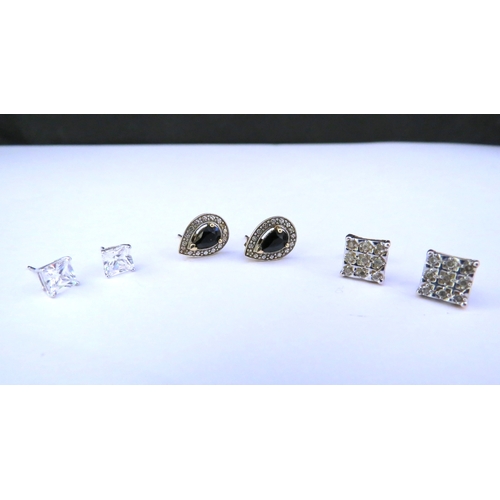 9207 - Three pairs of earrings including, diamond, crystal and sapphire and diamond