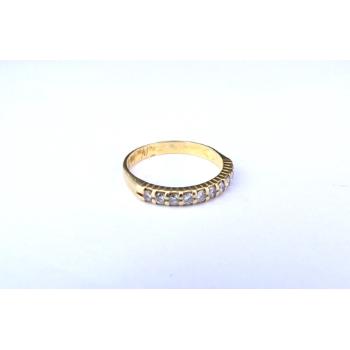 9203 - A gold half hoop diamond ring, unmarked. Size L, 2.1g  (C)