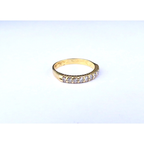 9203 - A gold half hoop diamond ring, unmarked. Size L, 2.1g  (C)