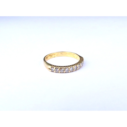 9203 - A gold half hoop diamond ring, unmarked. Size L, 2.1g  (C)