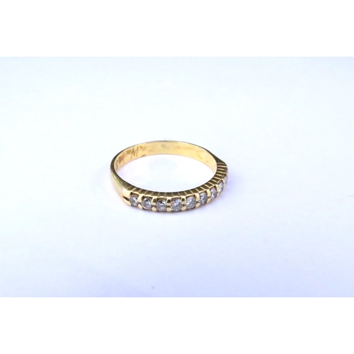 9203 - A gold half hoop diamond ring, unmarked. Size L, 2.1g  (C)