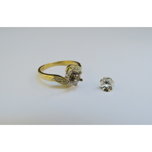 9313 - An 18ct gold crossover ring shank, the centre diamond loose and damaged, diamond set shoulders. Size... 