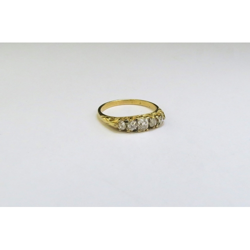 9255 - A gold five stone old cut diamond ring, unmarked. Size L, 2.5g