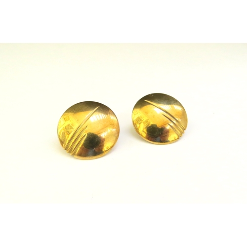 9369 - A pair of 9ct gold earrings of domed circular form, 10.2g