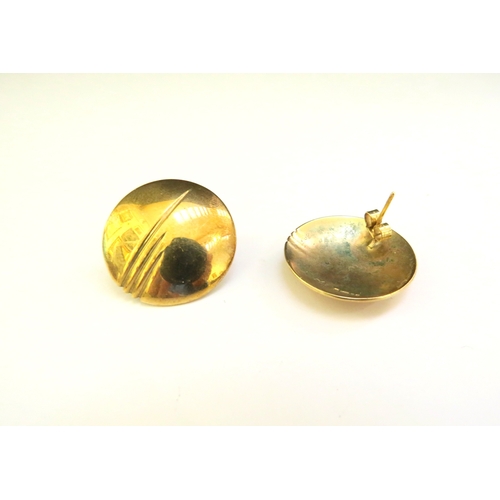 9369 - A pair of 9ct gold earrings of domed circular form, 10.2g