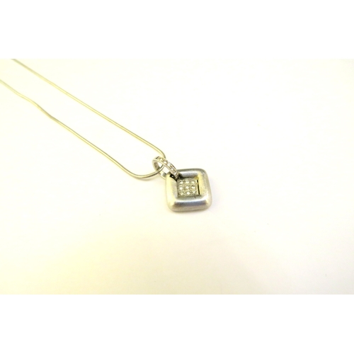 9236 - An 18ct white gold diamond set pendant of square form hung on chain, 40cm long, 8g  (R)  £140