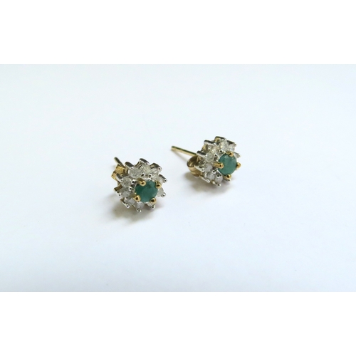 9067 - A pair of emerald and diamond cluster earrings, 1.5g