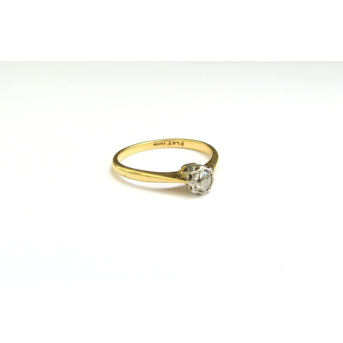 9089 - A diamond solitaire ring, stamped plat/18ct. Size N, 2.1g  (C)