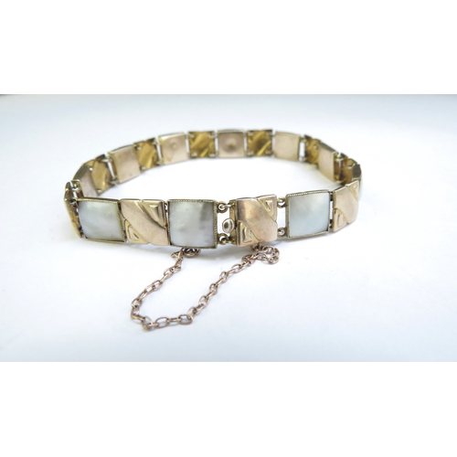 9134 - A Murrle Bennett arts and crafts gold and blister pearl bracelet, marked 9ct, 18.5cm long, 9.3g