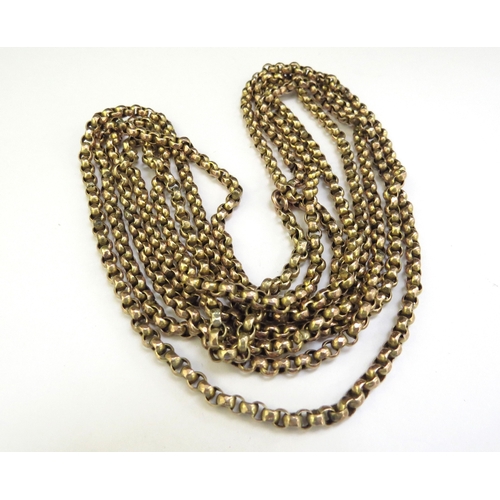 9111 - A gold guard chain, one link stamped 9c, 160cm long, 33.5g