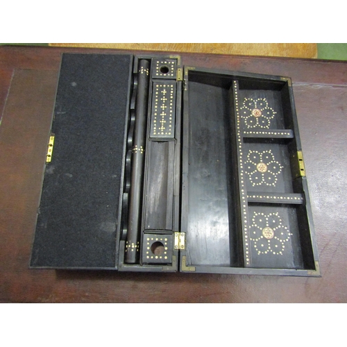 4068 - An Anglo-Indian ebony writing slope with bone inlay, a/f for restoration