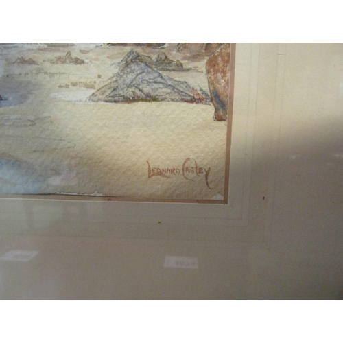 4072 - LEONARD EASLEY: An oil painting of cliff side coastal scene; signed lower right, 31cm x 46cm image s... 