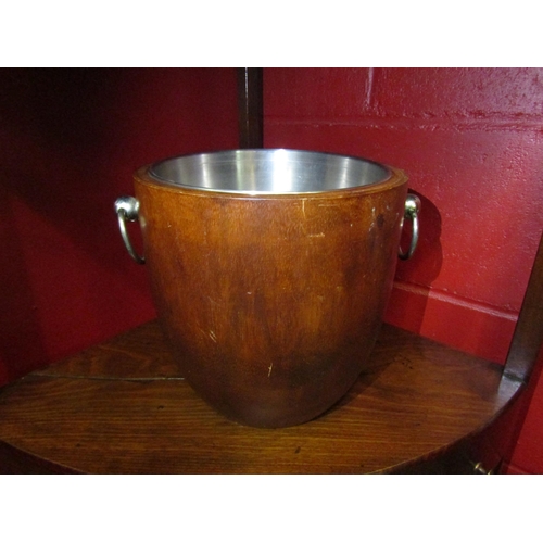 4116 - A wooden champagne bucket with pull-out liner, 23.5cm tall x 23.5cm diameter top