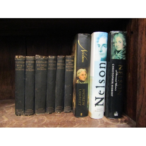 4123 - Six Dickens books printed by Virtue & Co. London and three volumes relating to Nelson (9)