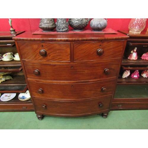 4133 - A Circa 1850 flame mahogany bow front 'Attic' two section chest of two short over three graduating l... 