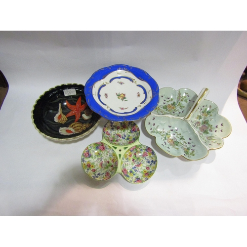 4252 - An Edwardian bright blue porcelain comport, Chintz pattern hors D' oeuvre dishes and Henriot Quimper... 