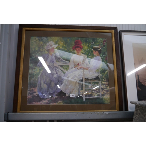 2341 - An impressionist print of three ladies taking tea   (R)  £0  (E)  £10-25