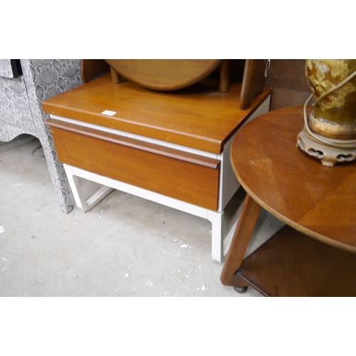 2345 - A teak and painted bedside and oak two tier table