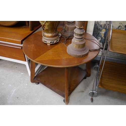 2345 - A teak and painted bedside and oak two tier table