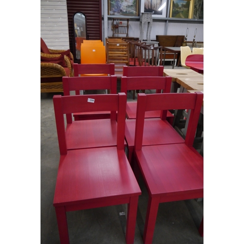 2364 - Six red painted oak chairs