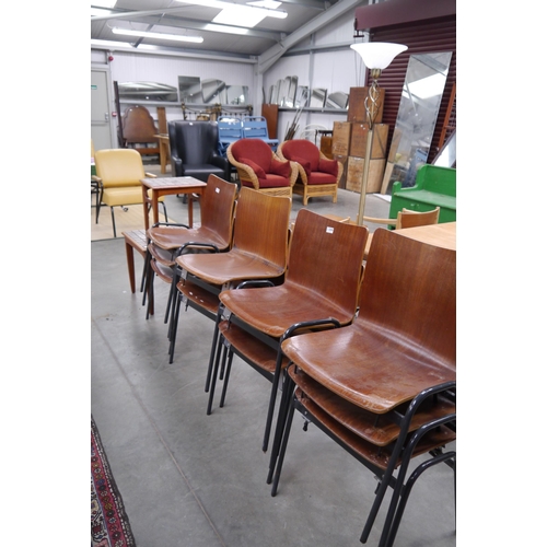 2355 - Ten tubular metal and bent ply stacking chairs