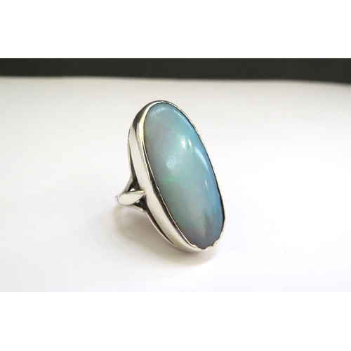 9200 - A large opal ring in white metal shank. Size K, 9.6g  (R)  £80