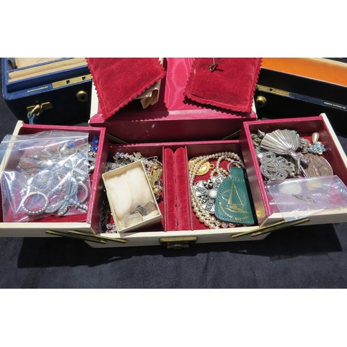 9376 - Remaining Jewellery, costume jewellery and three jewellery boxes including two Mappin and Webb examp... 