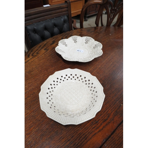 2188 - A pair of 18th Century salt glazed Staffordshire basket weave plates, repaired