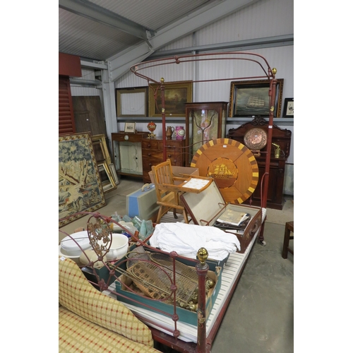 2192 - A Victorian painted brass and iron bed with over canopy 136cm wide