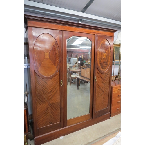 2222 - An Edwardian inlaid mahogany triple wardrobe    (R)  £80