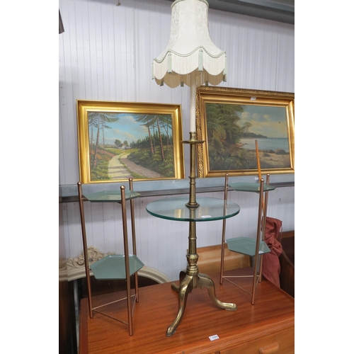 2224 - A brass tripod table lamp with glass centre tier  (E)  £30-50