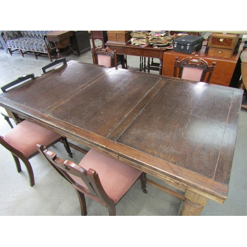 2236 - An oak draw leaf dining table with extending leaves on bulbous legs 7' long and extends to 11' x 116... 