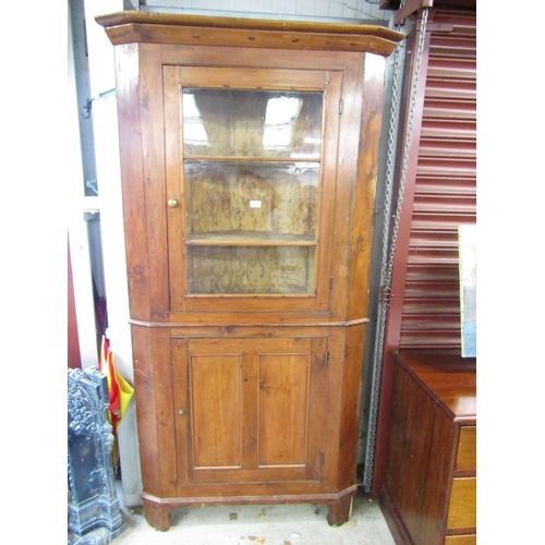 2094 - A Georgian pine full height corner cabinet with glazed top over cupboard base