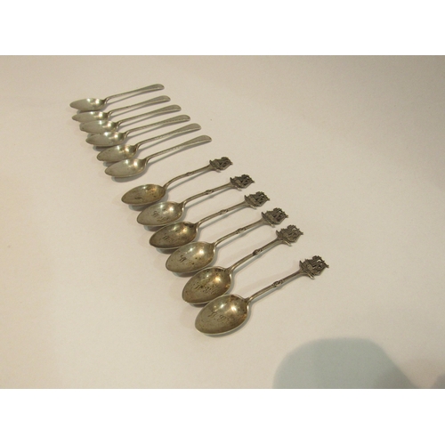 4310 - Two sets of six silver teaspoons, one set with ships to finial (12)