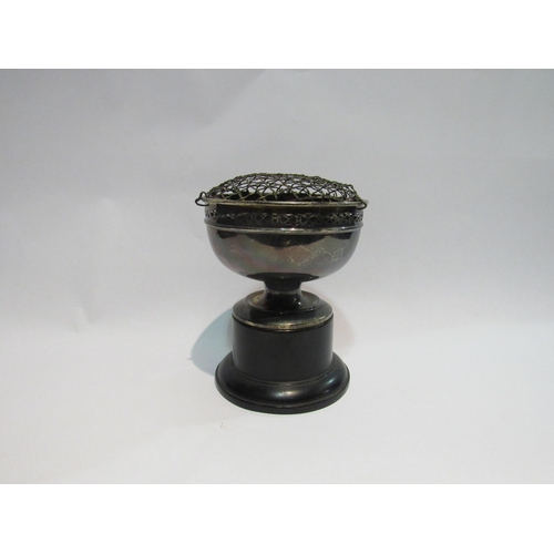 4313 - A Thomas Thomason & Co. silver footed rose bowl, pierced rim, upon an ebonised plinth base, silver w... 