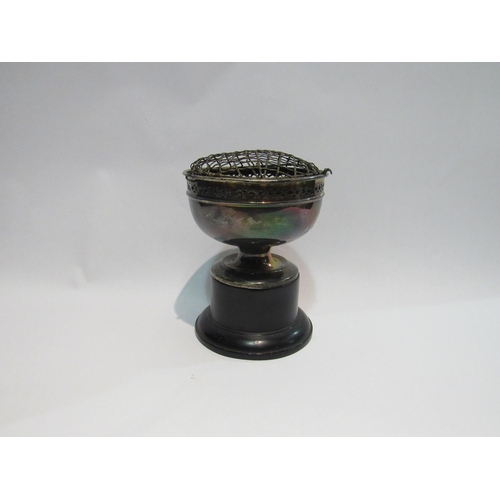 4313 - A Thomas Thomason & Co. silver footed rose bowl, pierced rim, upon an ebonised plinth base, silver w... 