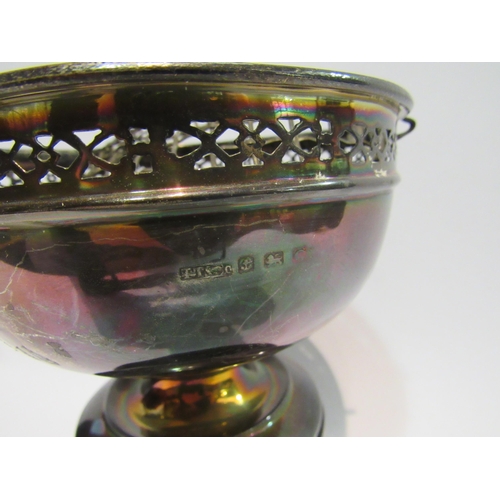 4313 - A Thomas Thomason & Co. silver footed rose bowl, pierced rim, upon an ebonised plinth base, silver w... 