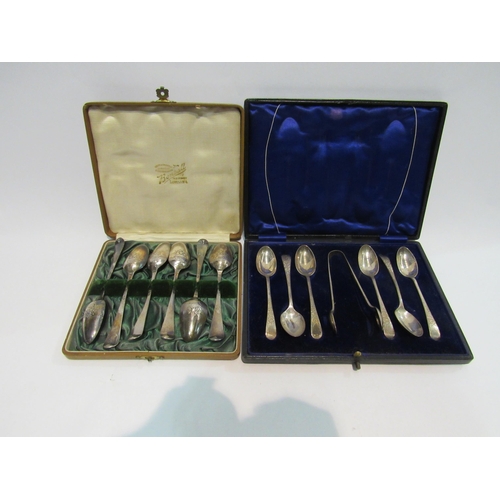 4327 - A cased set of six silver teaspoons, finely decorated on the underside of spoon together with anothe... 