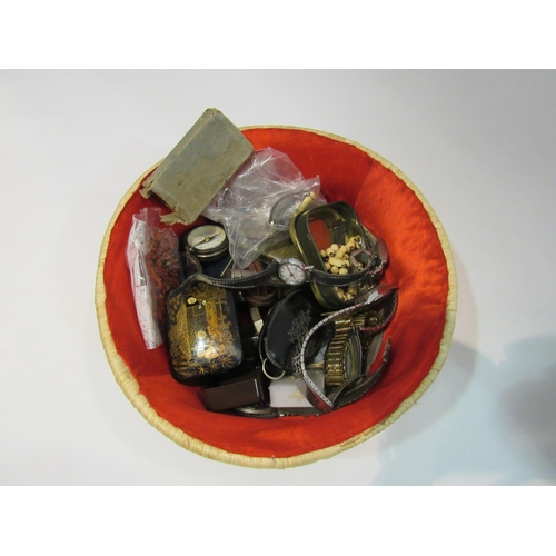 4330 - A basket containing wristwatches, compass, Rosary beads etc   (R) £15