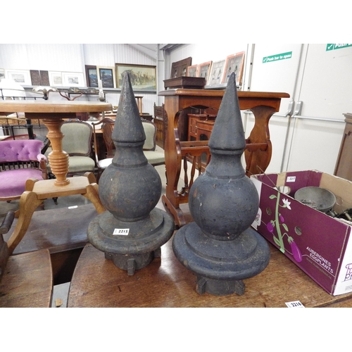 2215 - A pair of cast iron finials from a railway signal box