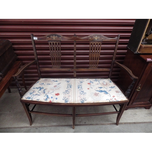 2375 - An Edwardian ivorine and mixed wood inlaid two seater seat